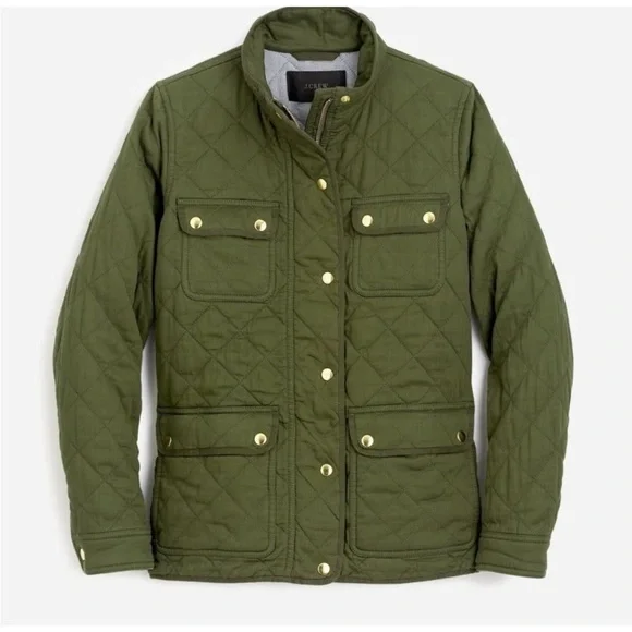 J. Crew Women’s Quilted Downtown Field Jacket in Green Olive - Picture 1 of 5